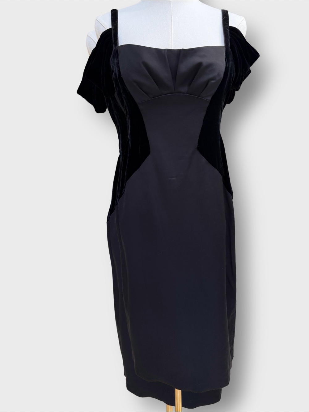 Vintage Nanette Lepore Black Mixed-Media Velvet Optical Illusion Midi Dress